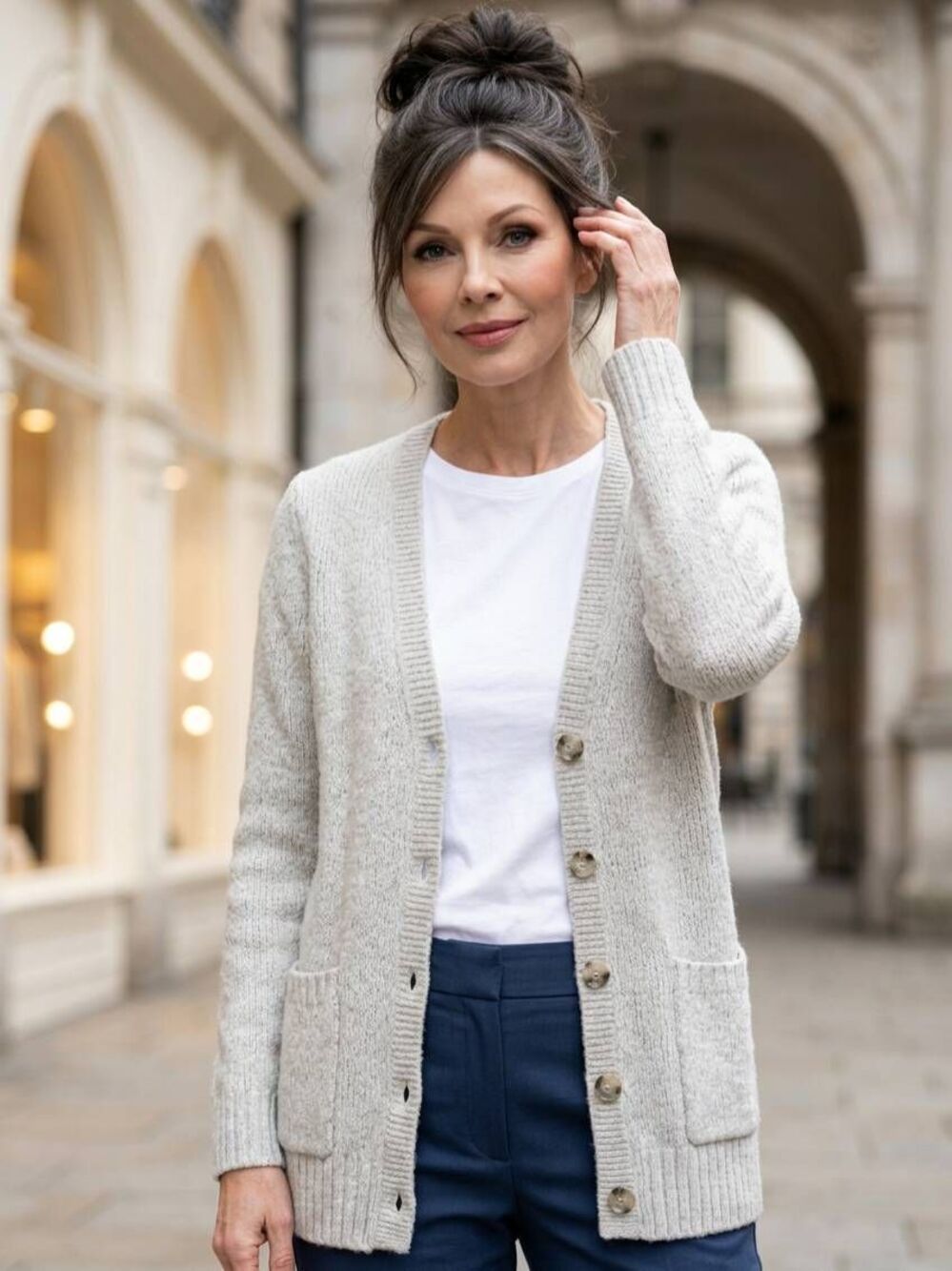 🐞Loft Cream Wool & Alpaca Knit Buttoned Deep Vneck Sweater Small